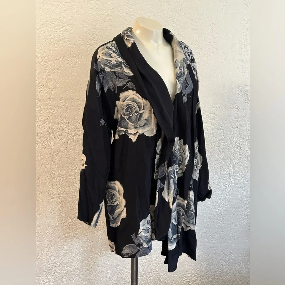BOA PARIS beaded floral open front blouse sz 2 made in France